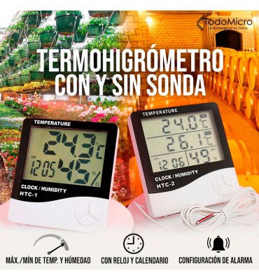 Termometro Ambiente digital Temperatura Humedad Reloj Alarma Calendario  HTC-1