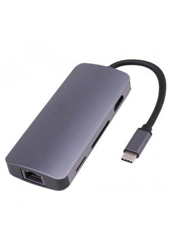Adaptador USB Tipo C 8 en 1, Hdmi 4K Usb 3.0 USBC RJ45 SD/TF