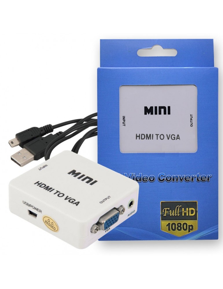Adaptador VGA a HDMI con Audio USB - Convertidores de Señal de Video