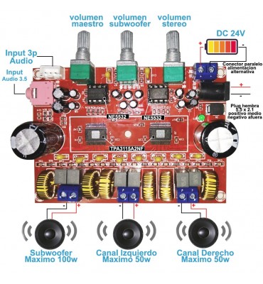 Modulo Amplificador Audio 2.1 - 2x50w + 1x100w Tpa3116d2